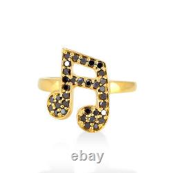 Women Gift 18Kt Yellow Gold Musical Note Midi Ring 0.25Ct Pave Diamond Jewelry