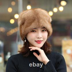 Women/Girl 100% Real Genuine Mink fur hat Cap Winter Warm Gift Christmas hat