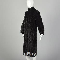 XS Black Fur Coat 1980s Mink Long Winter Chevron Christmas Holiday Gift 80s VTG
