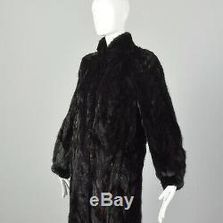 XS Black Fur Coat 1980s Mink Long Winter Chevron Christmas Holiday Gift 80s VTG