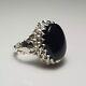 Xmas Gift Black Stone Sterling Silver Ring Real Black Agate Onxy Stone Ring Mens