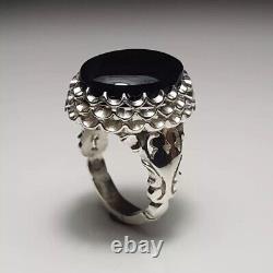 Xmas Gift Black Stone Sterling Silver Ring Real Black Agate Onxy Stone Ring Mens