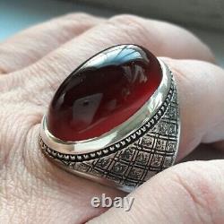 Xmas Gift Christmas Gift Blood Red Yemeni Aqeeq Sterling Silver Handmade Ring