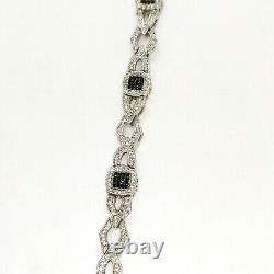 Xmas Gift Station Bracelet with Black & White Diamond in White Gold Plated Brass