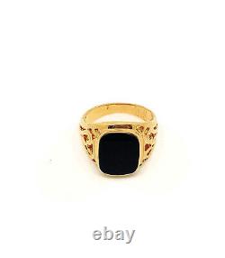 Yellow gold finish Mens Black Onyx Signet Ring free postage gift boxed