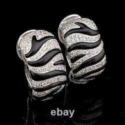 Zebra Estate Diamond Onyx 18k White Gold Earrings Convertible to Clips Gift