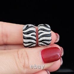 Zebra Estate Diamond Onyx 18k White Gold Earrings Convertible to Clips Gift